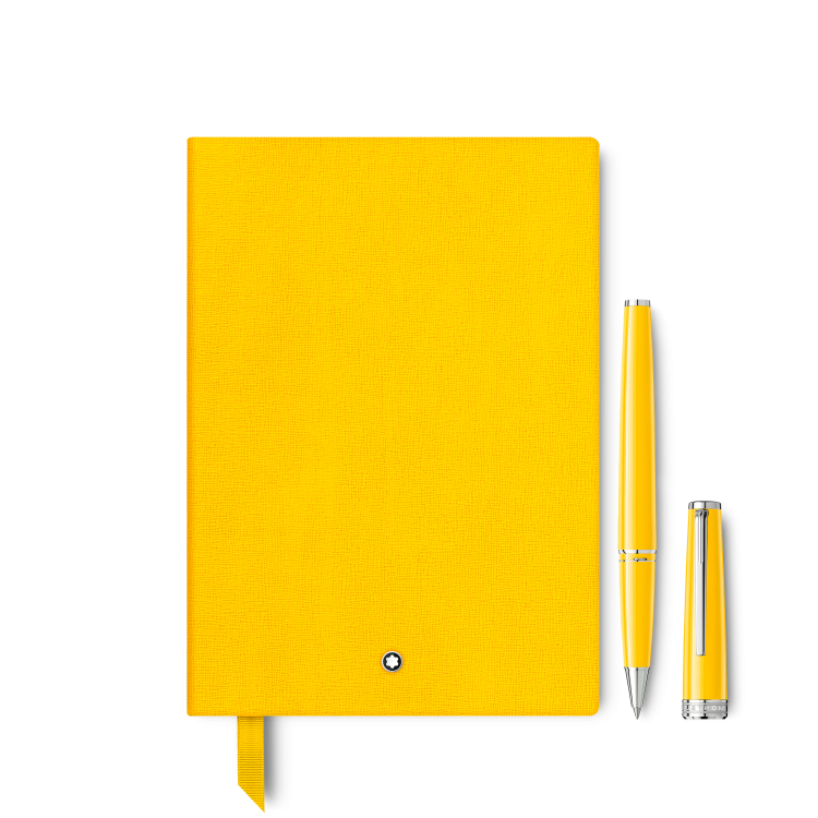 Coffret Compos&eacute; d&rsquo;un Rollerball PIX Jaune et d&rsquo;un Carnet Moyen Format, Pages Lign&eacute;es
