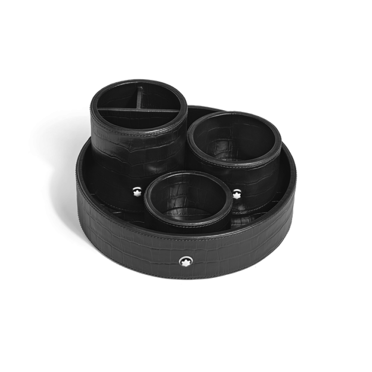 Grand Plateau de Bureau Rond en Cuir Emboss&eacute; Croco