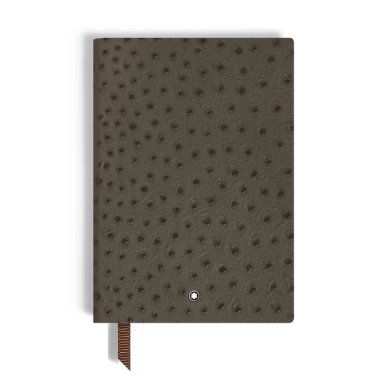 Carnet Moyen Format, Cuir Emboss&eacute; Autruche, Kaki - Pages Lign&eacute;es