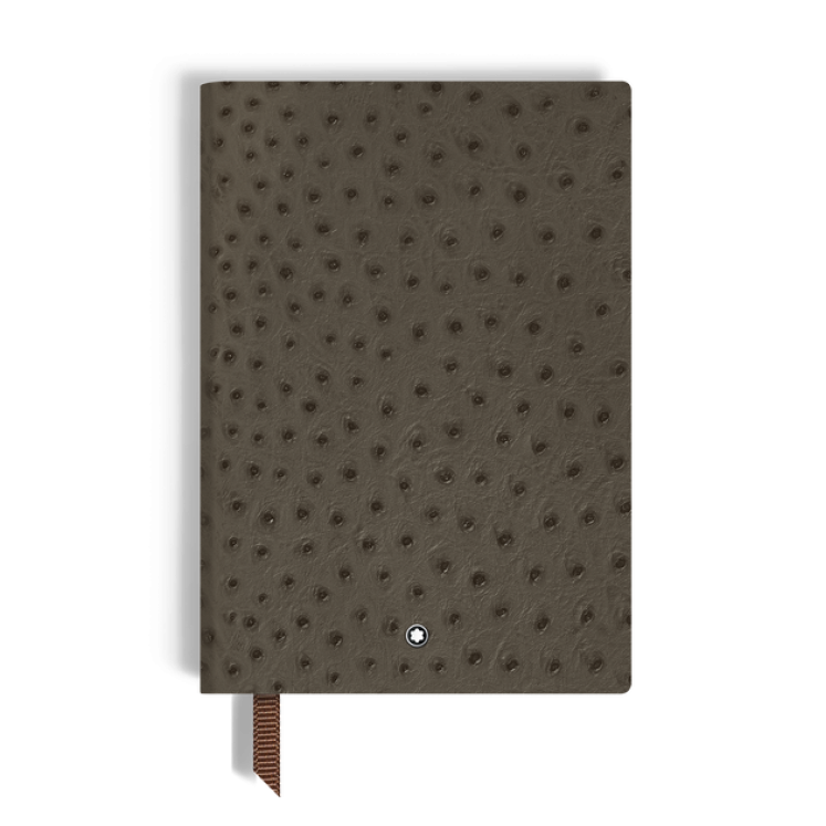 Carnet Moyen Format, Cuir Embossé Autruche, Kaki - Pages Lignées