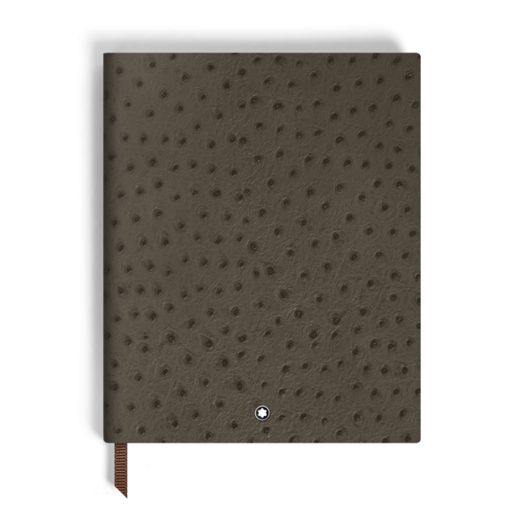 Carnet Grand Format, Cuir Emboss&eacute; Autruche, Kaki - Pages Lign&eacute;es