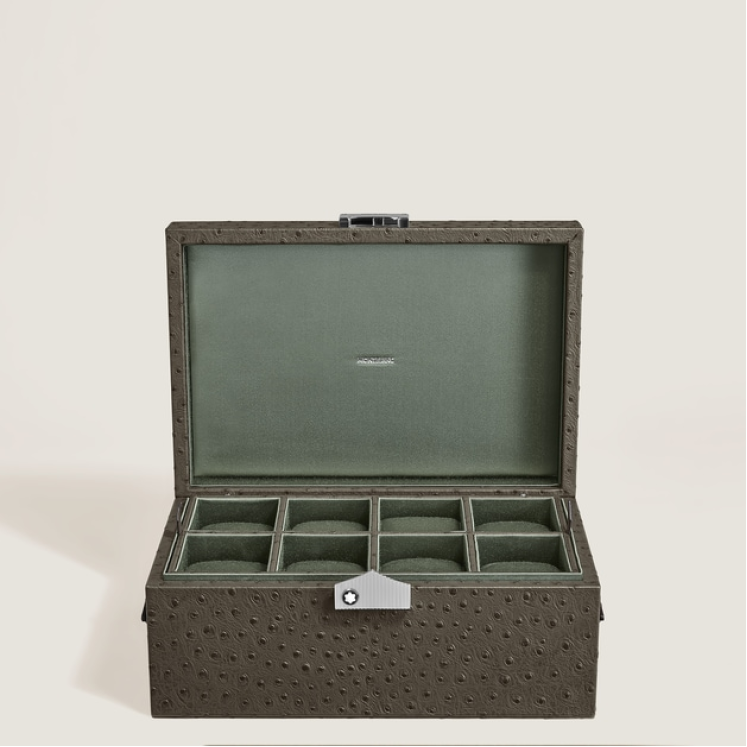 Coffret de Collectionneur pour Montres, Cuir Embossé Autruche, Kaki