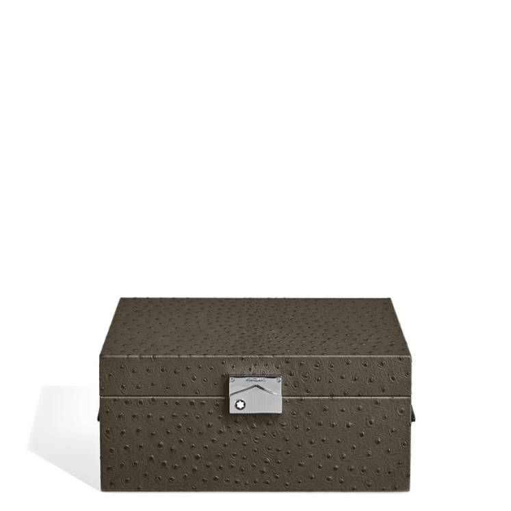 Coffret de Collectionneur pour Montres, Cuir Embossé Autruche, Kaki