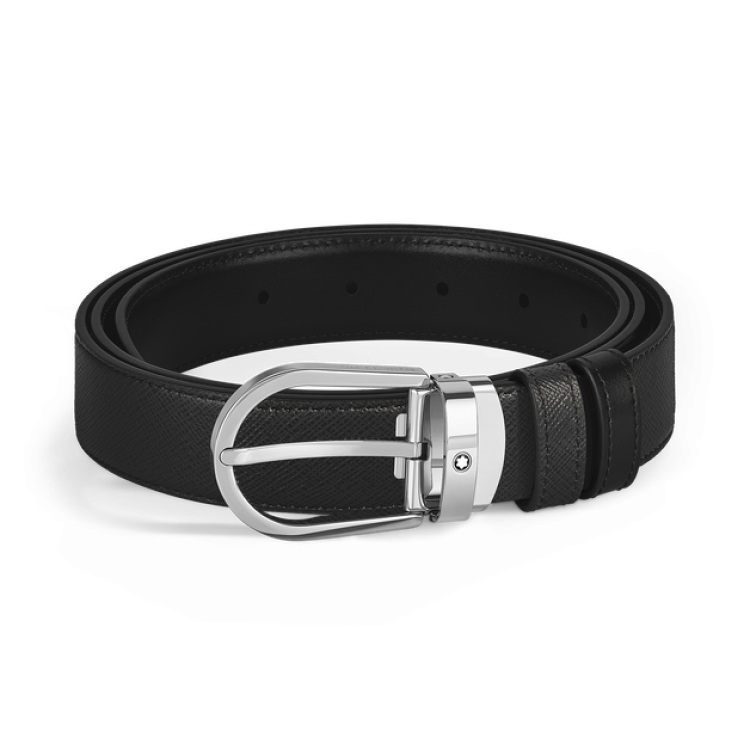 Ceinture r&eacute;versible &agrave; boucle fer &agrave; cheval de 30&nbsp;mm en cuir noir/noir