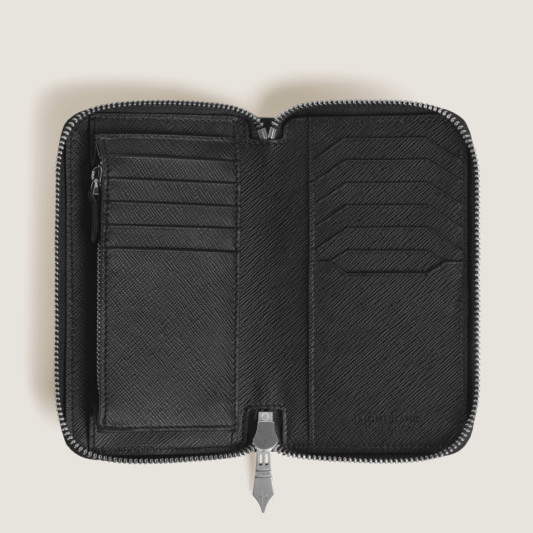 Portefeuille Continental Moyen 12cc Zippé en Cuir Sartorial