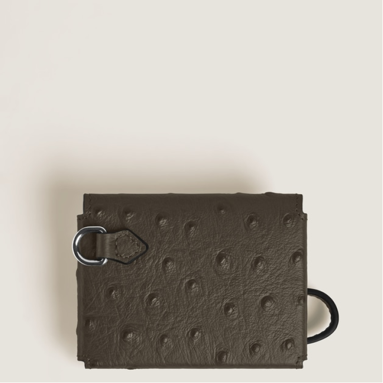 Porte-Cartes Plume avec Poignée en Cuir Embossé Autruche