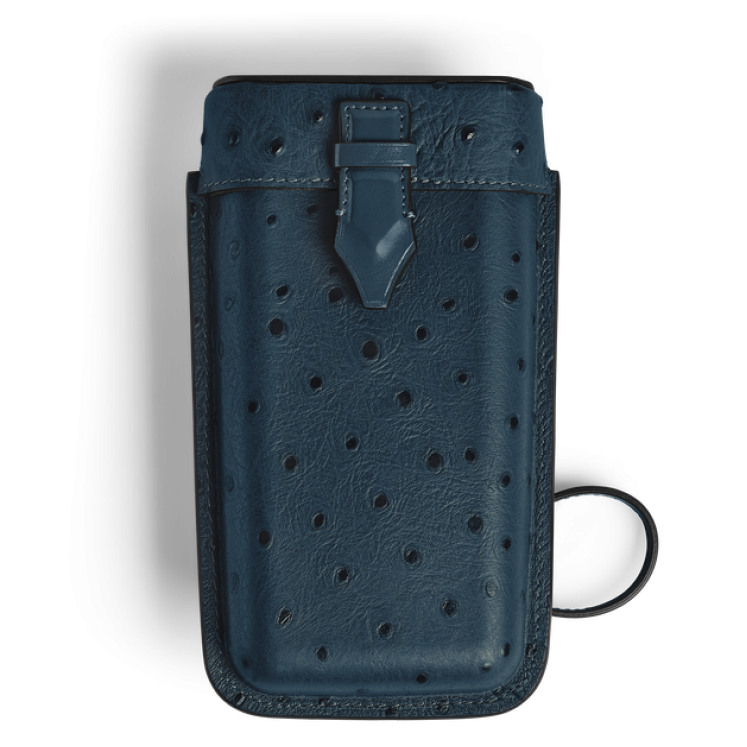 Étui Multifonction Plume avec Bandoulière en Cuir Embossé Autruche