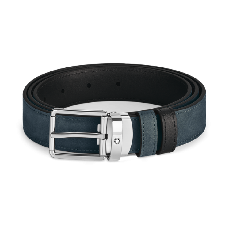 Ceinture réversible à boucle Everyday de 30 mm en cuir bleu velours/noir