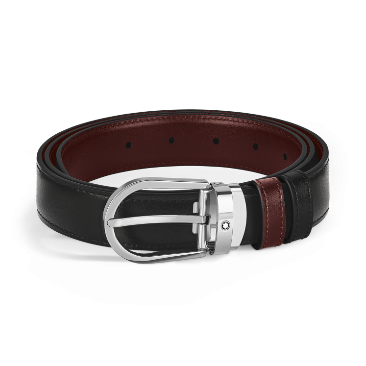 Ceinture réversible à boucle fer à cheval de 30 mm en cuir noir/bordeaux