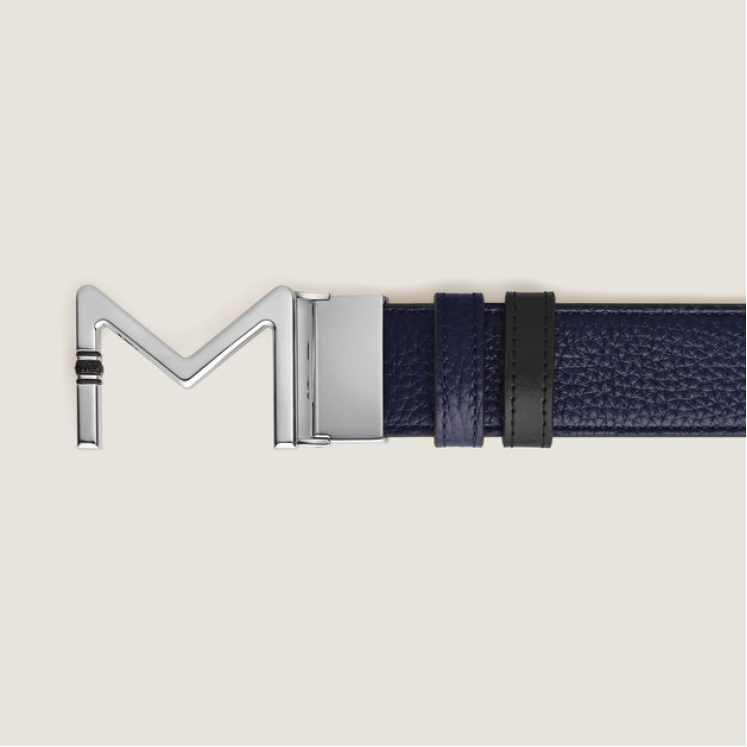 Ceinture réversible boucle Meisterstück de 35 mm en cuir bleu nuit/noir