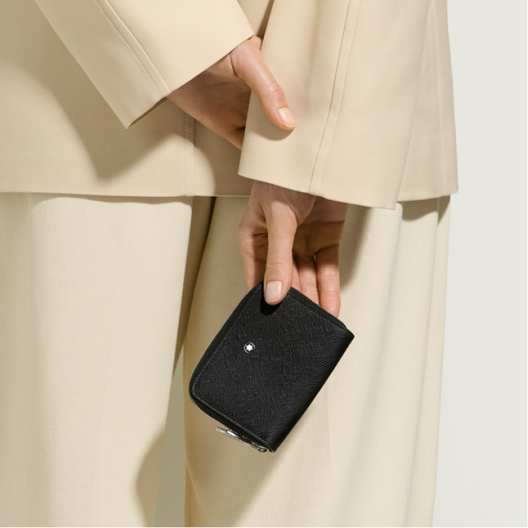 Mini Portefeuille 2cc Zippé en Cuir Sartorial