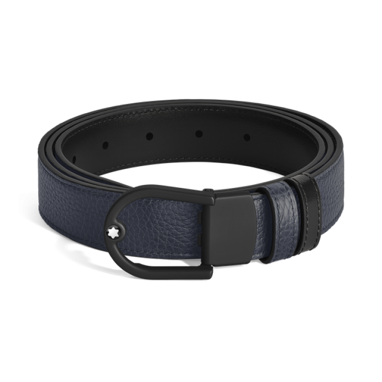 Ceinture r&eacute;versible boucle fer &agrave; cheval de 30&nbsp;mm en cuir bleu nuit/noir