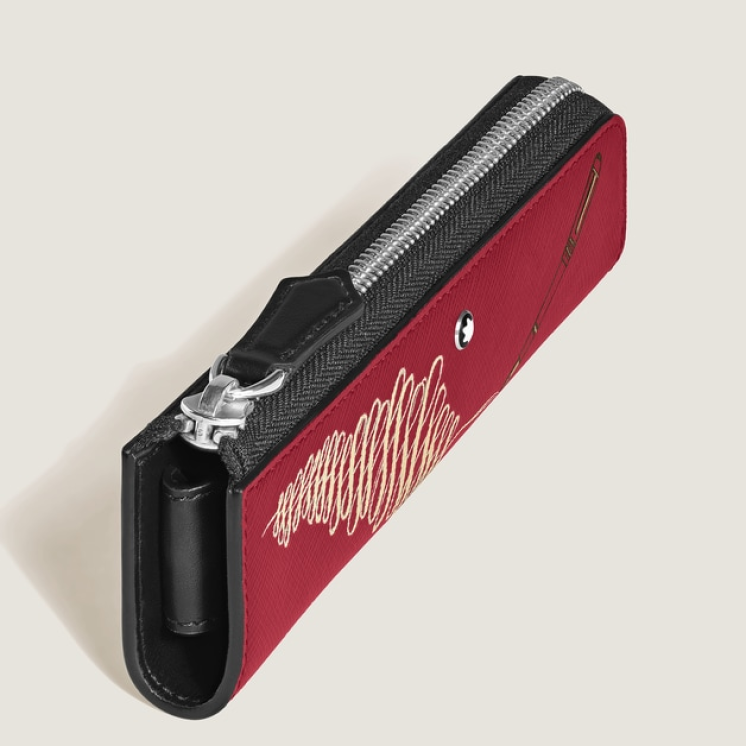 Étui pour 1 Instrument d'Écriture Zippé Année du Cheval en Cuir Sartorial